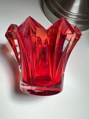 Vintage Mikasa Czech Republic Red Crystal Skyline Single Votive Holder